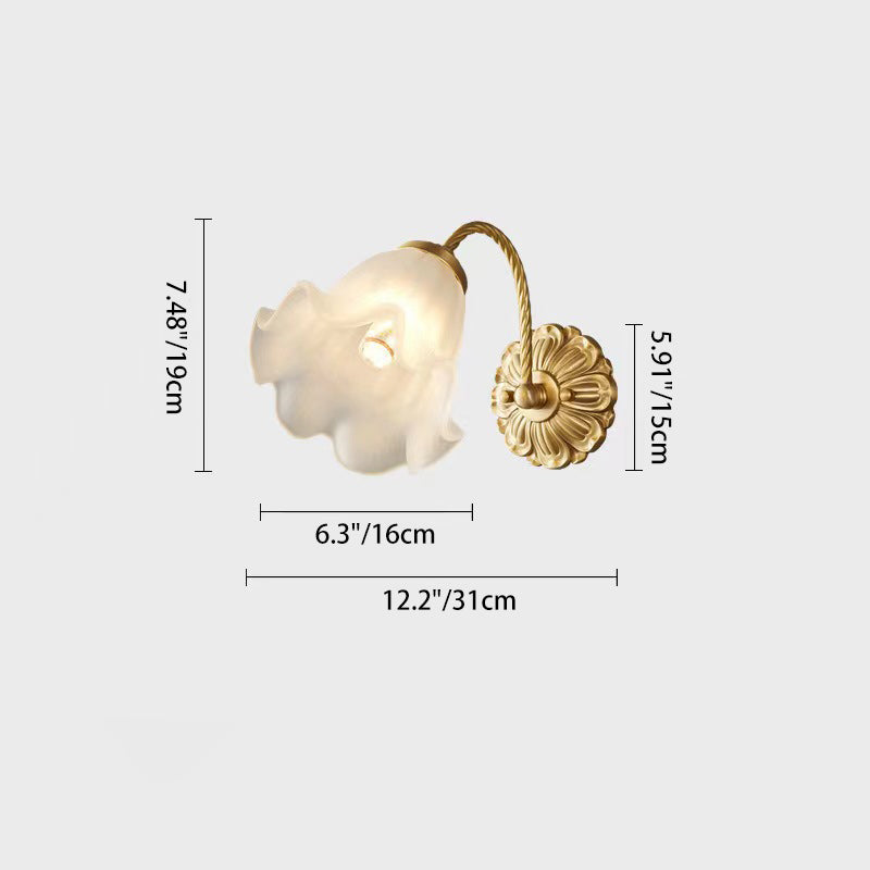 Traditional French Full Copper Flower Glass Shade 1-Light Wall Sconce Lamp For Bedroom