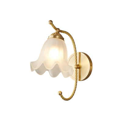 Traditional French Full Copper Flower Glass Shade 1-Light Wall Sconce Lamp For Bedroom