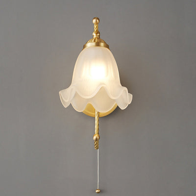 Traditional French Full Copper Flower Glass Shade 1-Light Wall Sconce Lamp For Bedroom
