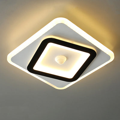 Moderno Minimalista Geometría Cuadrado Hierro Acrílico LED Luz de Techo Montada al Ras Para Sala de Estar 