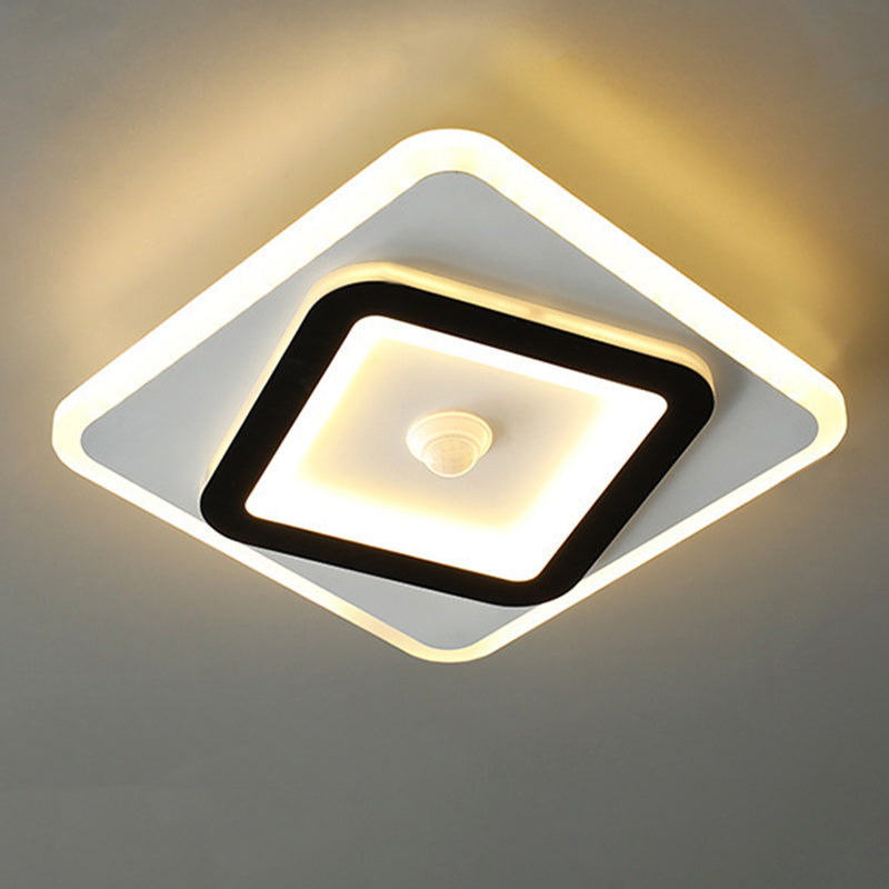 Moderno Minimalista Geometría Cuadrado Hierro Acrílico LED Luz de Techo Montada al Ras Para Sala de Estar 