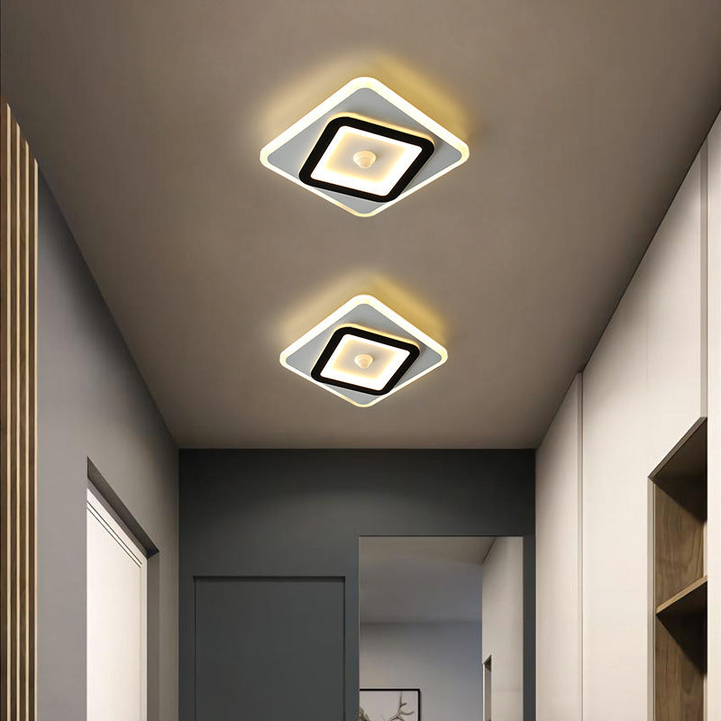Moderno Minimalista Geometría Cuadrado Hierro Acrílico LED Luz de Techo Montada al Ras Para Sala de Estar 