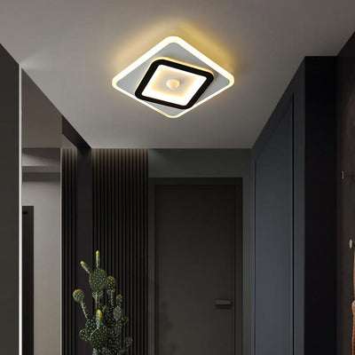Moderno Minimalista Geometría Cuadrado Hierro Acrílico LED Luz de Techo Montada al Ras Para Sala de Estar 