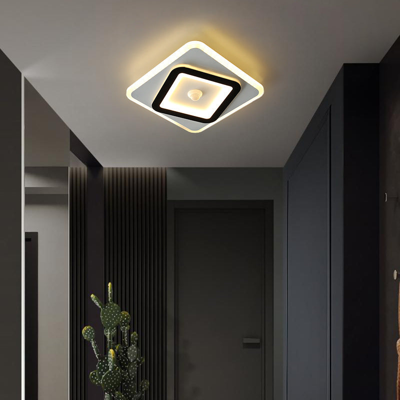 Moderno Minimalista Geometría Cuadrado Hierro Acrílico LED Luz de Techo Montada al Ras Para Sala de Estar 