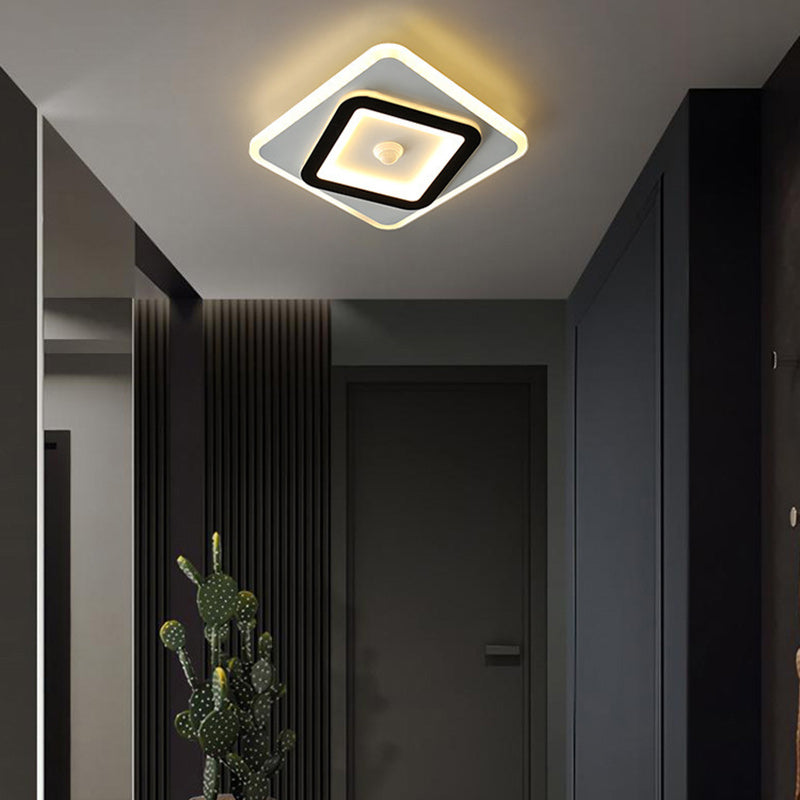 Moderno Minimalista Geometría Cuadrado Hierro Acrílico LED Luz de Techo Montada al Ras Para Sala de Estar 