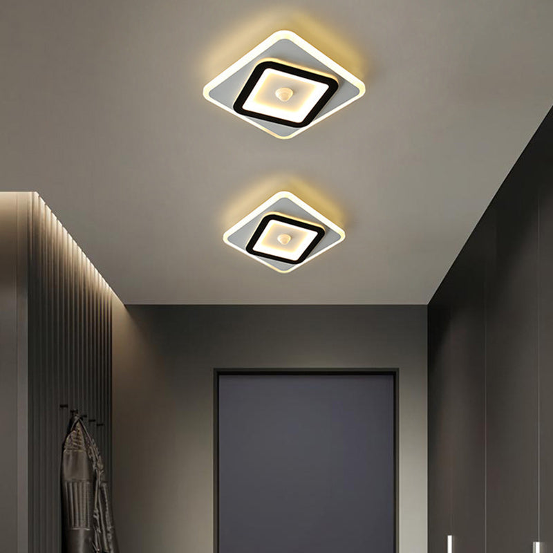 Moderno Minimalista Geometría Cuadrado Hierro Acrílico LED Luz de Techo Montada al Ras Para Sala de Estar 