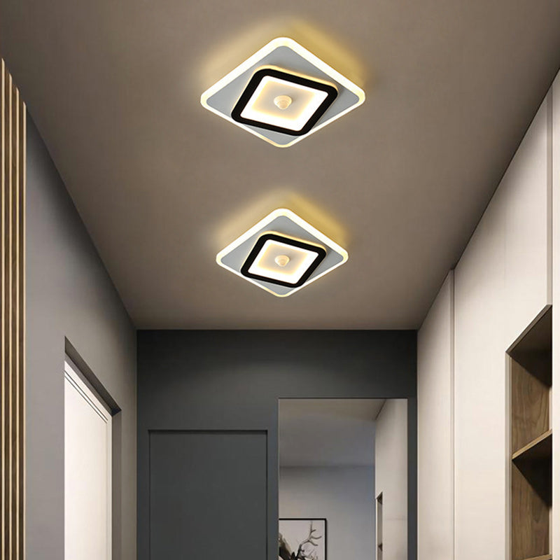 Moderno Minimalista Geometría Cuadrado Hierro Acrílico LED Luz de Techo Montada al Ras Para Sala de Estar 