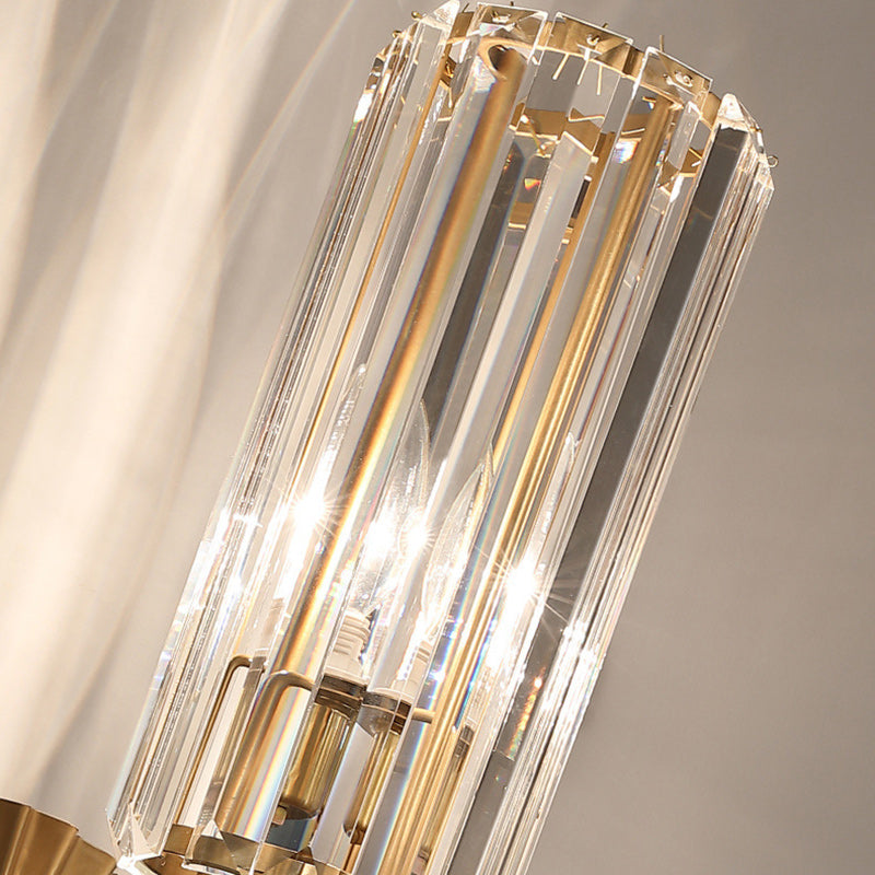 Traditional French Hardware Crystal Cylinder Shade 1-Light Wall Sconce Lamp For Bedroom