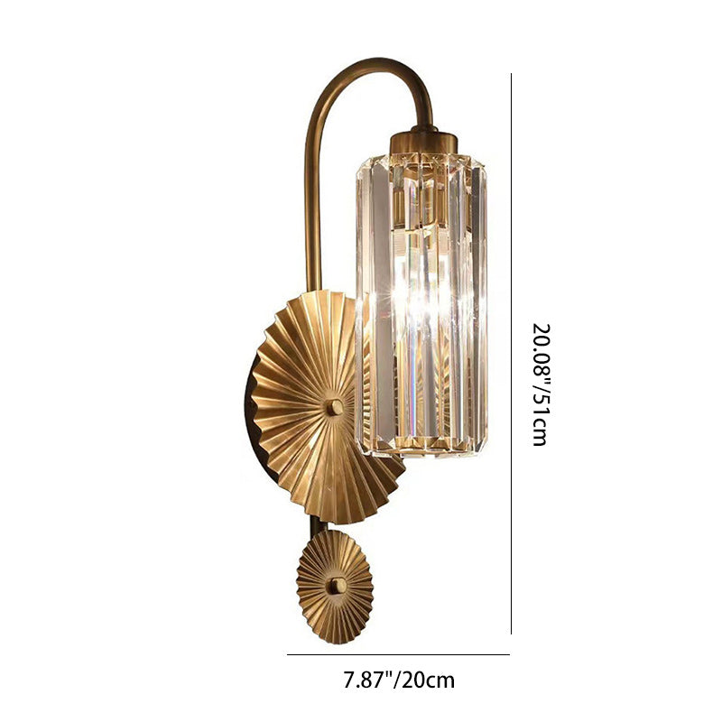 Traditional French Hardware Crystal Cylinder Shade 1-Light Wall Sconce Lamp For Bedroom