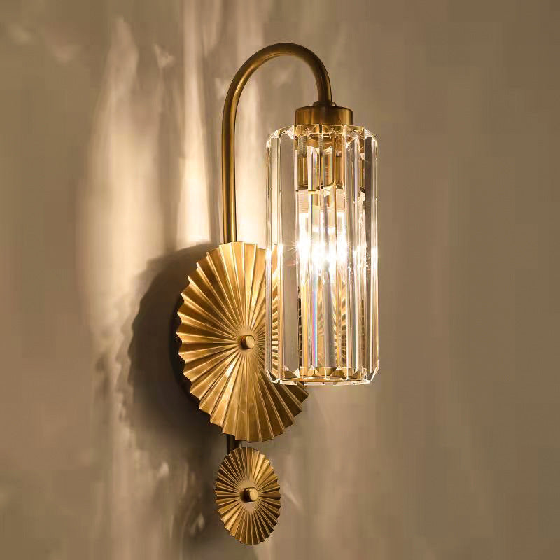 Traditional French Hardware Crystal Cylinder Shade 1-Light Wall Sconce Lamp For Bedroom