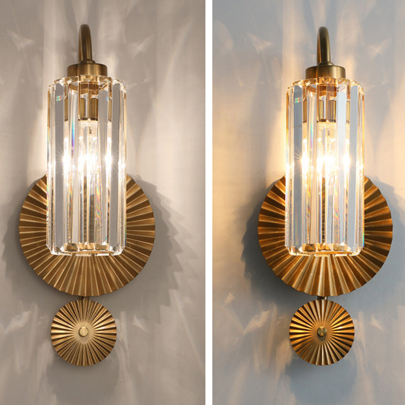 Traditional French Hardware Crystal Cylinder Shade 1-Light Wall Sconce Lamp For Bedroom