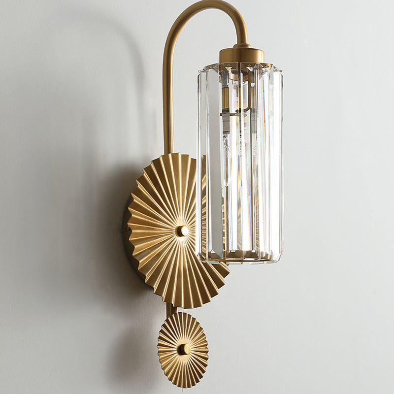 Traditional French Hardware Crystal Cylinder Shade 1-Light Wall Sconce Lamp For Bedroom