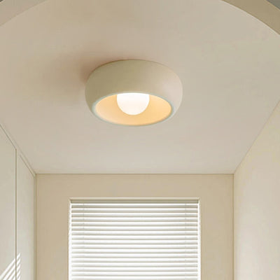 Contemporary Scandinavian Iron Glass Round Shade 1-Light Flush Mount Ceiling Light For Living Room