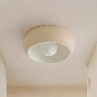 Contemporary Scandinavian Iron Glass Round Shade 1-Light Flush Mount Ceiling Light For Living Room