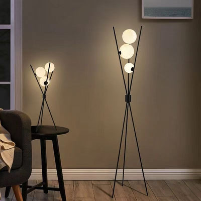 Contemporary Creative PLA 3D Moon Shade Iron Geometric Straight Line 3-Light Standing Floor Lamp For Living Room