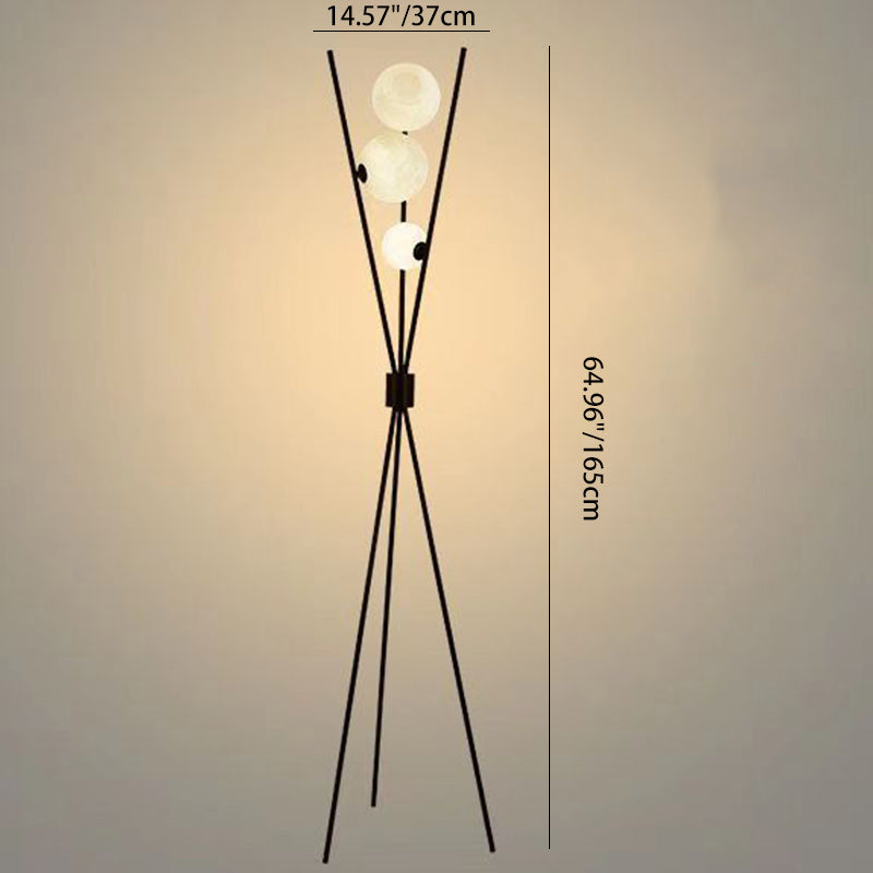 Contemporary Creative PLA 3D Moon Shade Iron Geometric Straight Line 3-Light Standing Floor Lamp For Living Room