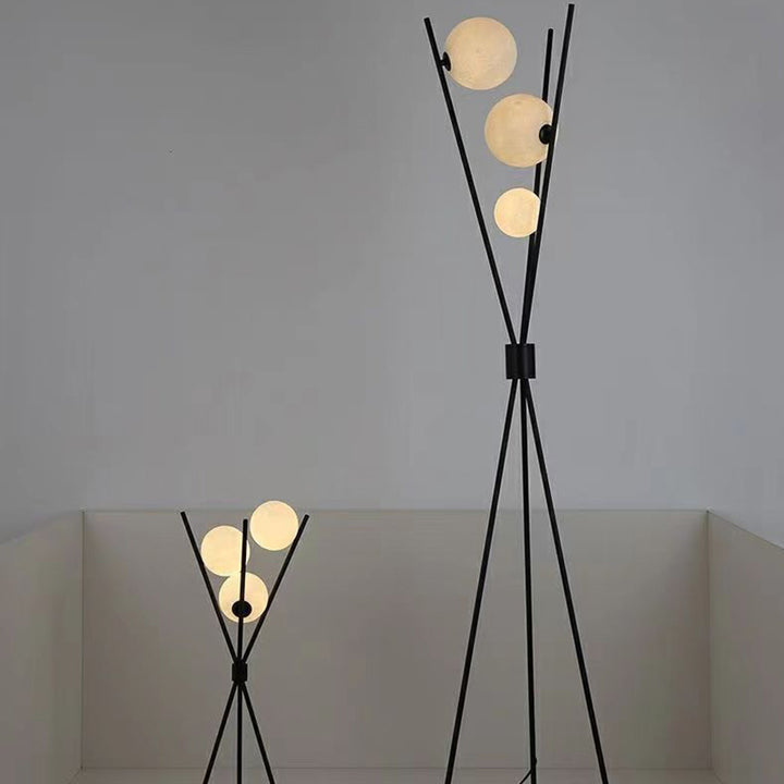 Contemporary Creative PLA 3D Moon Shade Iron Geometric Straight Line 3-Light Standing Floor Lamp For Living Room