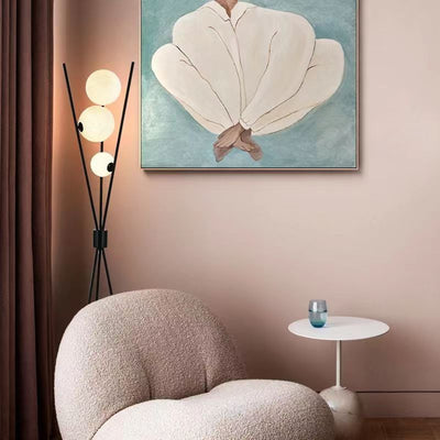 Contemporary Creative PLA 3D Moon Shade Iron Geometric Straight Line 3-Light Standing Floor Lamp For Living Room