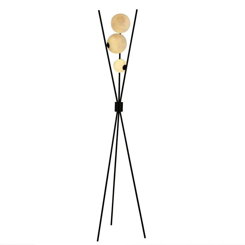 Contemporary Creative PLA 3D Moon Shade Iron Geometric Straight Line 3-Light Standing Floor Lamp For Living Room