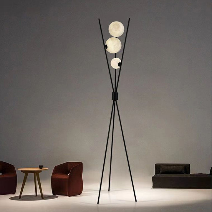 Lampadaire contemporain créatif PLA 3D avec abat-jour en forme de lune, fer géométrique, ligne droite, 3 lumières pour salon 