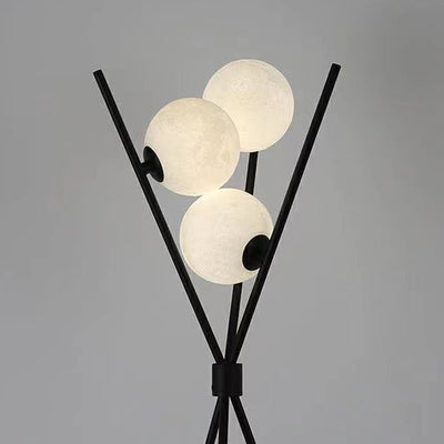 Contemporary Creative PLA 3D Moon Shade Iron Geometric Straight Line 3-Light Table Lamp For Bedroom