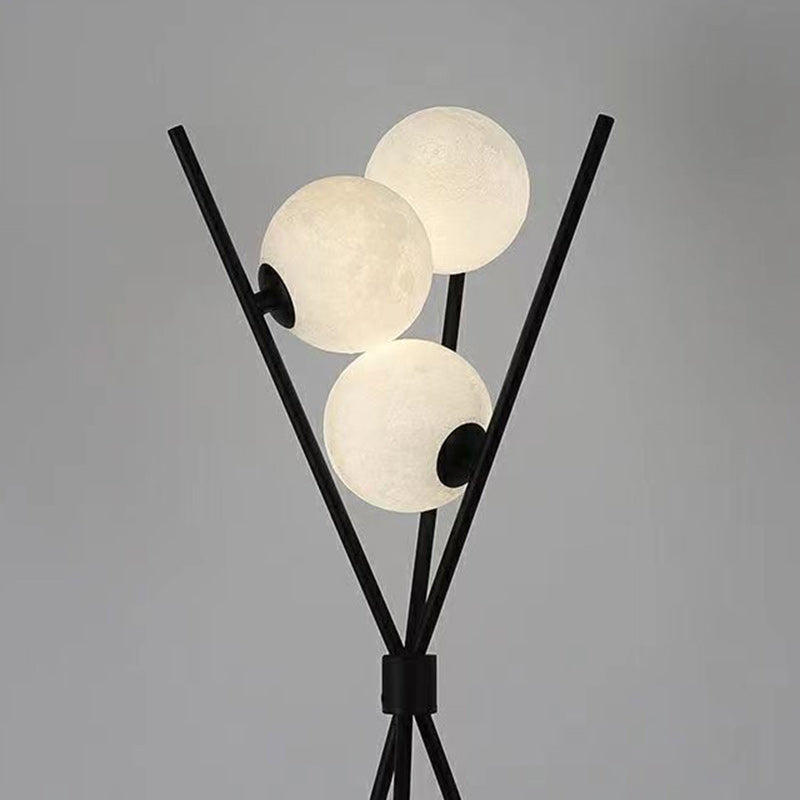 Contemporary Creative PLA 3D Moon Shade Iron Geometric Straight Line 3-Light Table Lamp For Bedroom