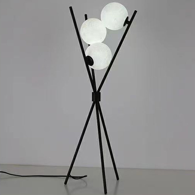 Contemporary Creative PLA 3D Moon Shade Iron Geometric Straight Line 3-Light Table Lamp For Bedroom