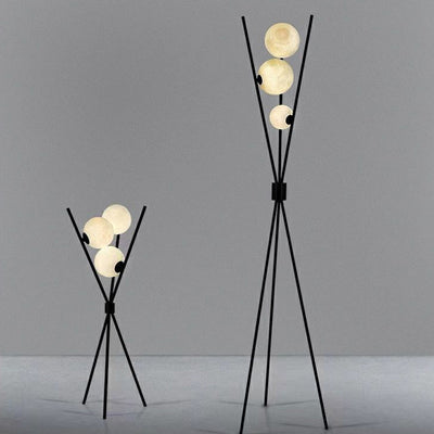 Contemporary Creative PLA 3D Moon Shade Iron Geometric Straight Line 3-Light Table Lamp For Bedroom