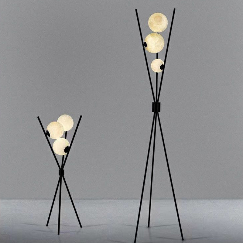 Contemporary Creative PLA 3D Moon Shade Iron Geometric Straight Line 3-Light Table Lamp For Bedroom