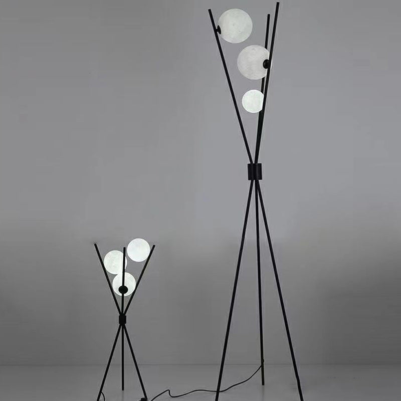 Contemporary Creative PLA 3D Moon Shade Iron Geometric Straight Line 3-Light Table Lamp For Bedroom