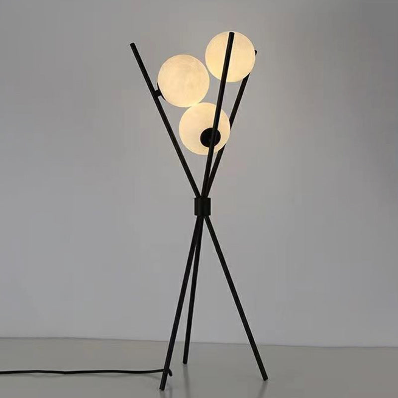 Contemporary Creative PLA 3D Moon Shade Iron Geometric Straight Line 3-Light Table Lamp For Bedroom
