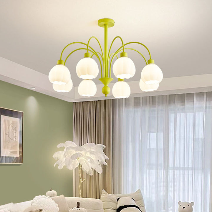 Traditioneller französischer Kronleuchter mit Eisenrahmen und Kürbis-Glasschirm, 6/8-Licht, für das Wohnzimmer 