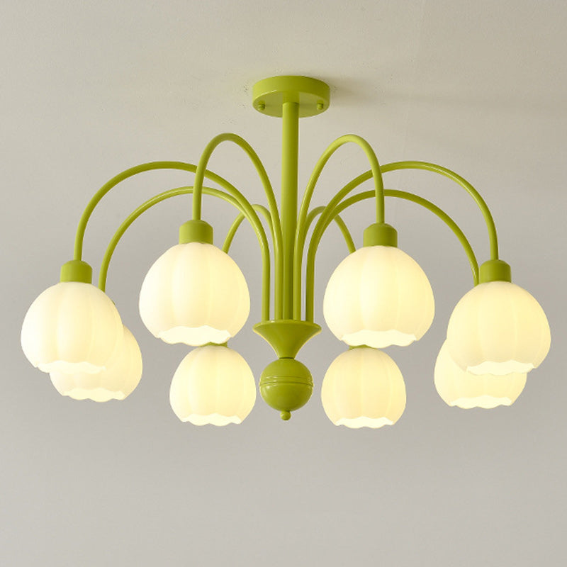 Traditional French Iron Frame Pumpkin Glass Shade 6/8-Light Chandelier For Living Room