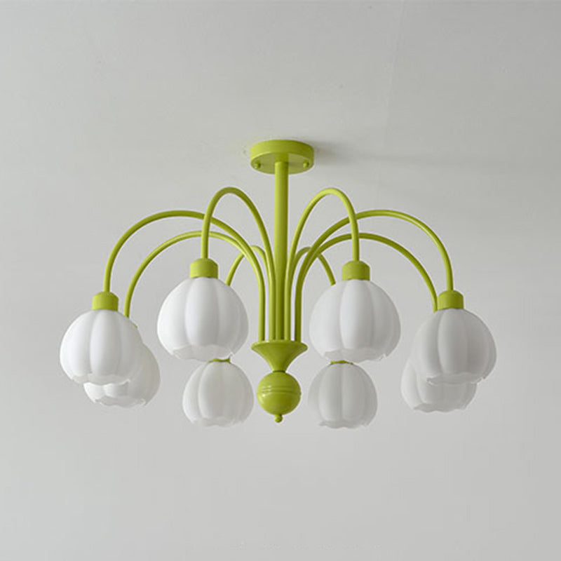 Traditional French Iron Frame Pumpkin Glass Shade 6/8-Light Chandelier For Living Room
