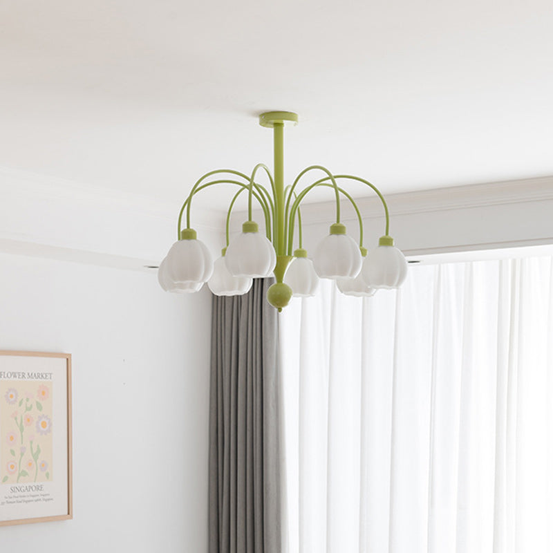 Chandelier traditionnel à cadre en fer français avec abat-jour en verre citrouille 6/8 lumières pour salon 