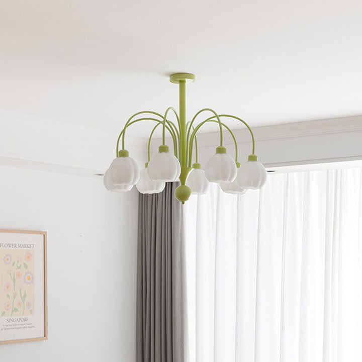 Chandelier traditionnel à cadre en fer français avec abat-jour en verre citrouille 6/8 lumières pour salon 