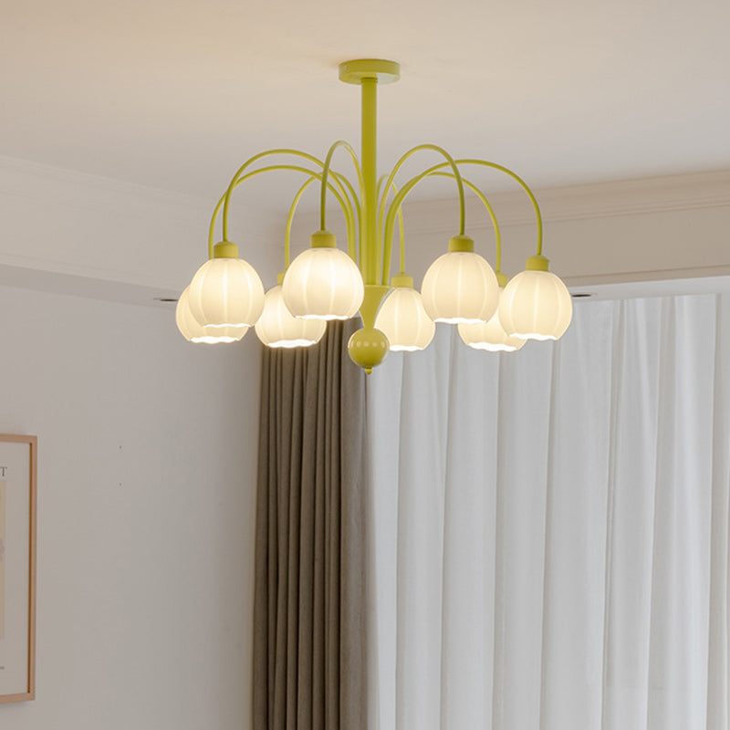 Traditional French Iron Frame Pumpkin Glass Shade 6/8-Light Chandelier For Living Room