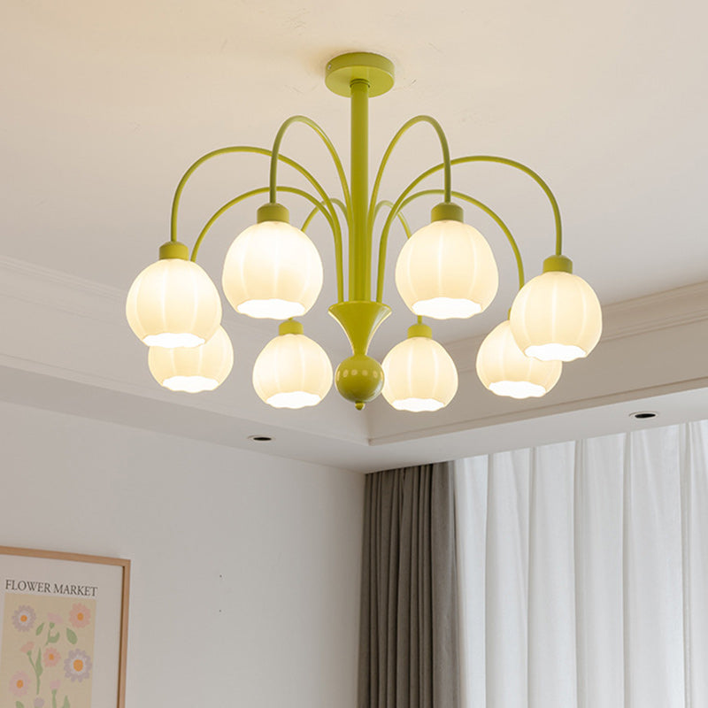 Traditional French Iron Frame Pumpkin Glass Shade 6/8-Light Chandelier For Living Room