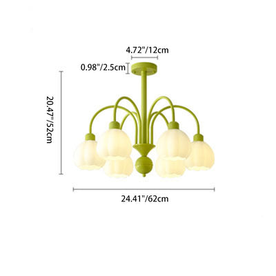 Traditional French Iron Frame Pumpkin Glass Shade 6/8-Light Chandelier For Living Room