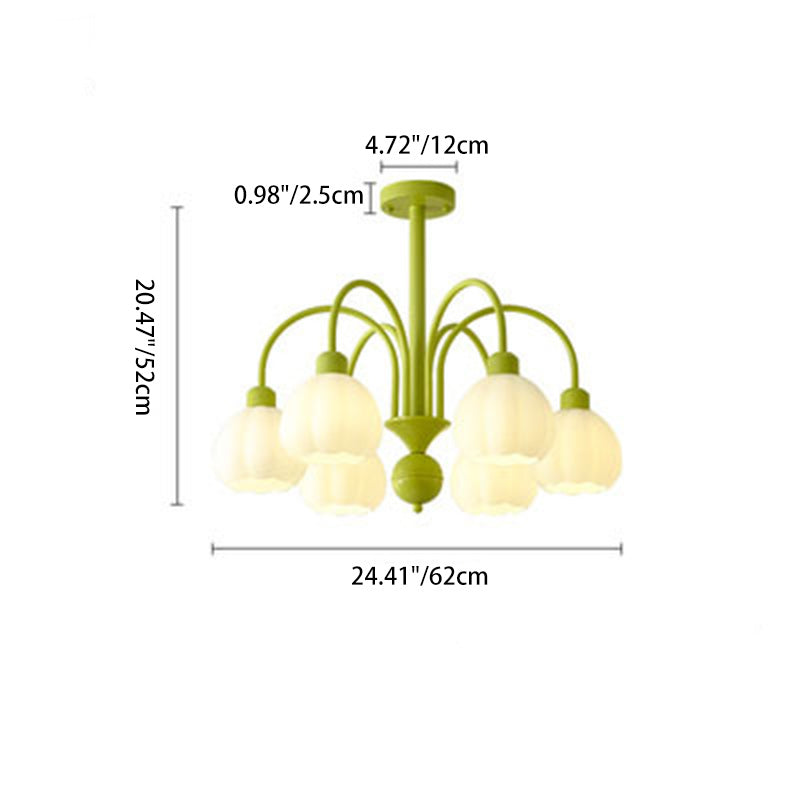 Traditional French Iron Frame Pumpkin Glass Shade 6/8-Light Chandelier For Living Room