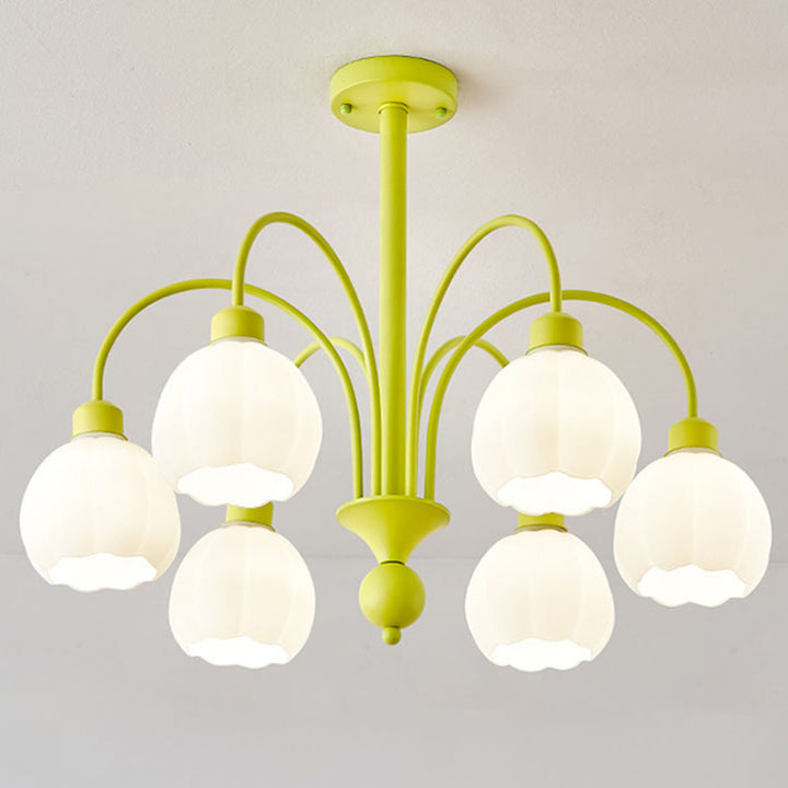 Chandelier traditionnel à cadre en fer français avec abat-jour en verre citrouille 6/8 lumières pour salon 