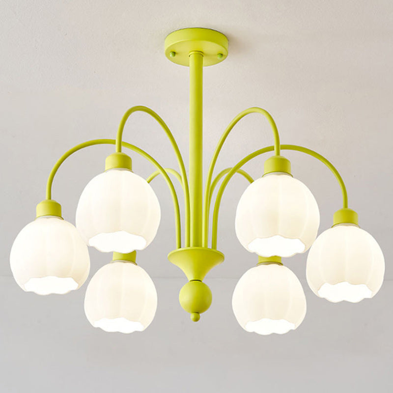 Traditional French Iron Frame Pumpkin Glass Shade 6/8-Light Chandelier For Living Room