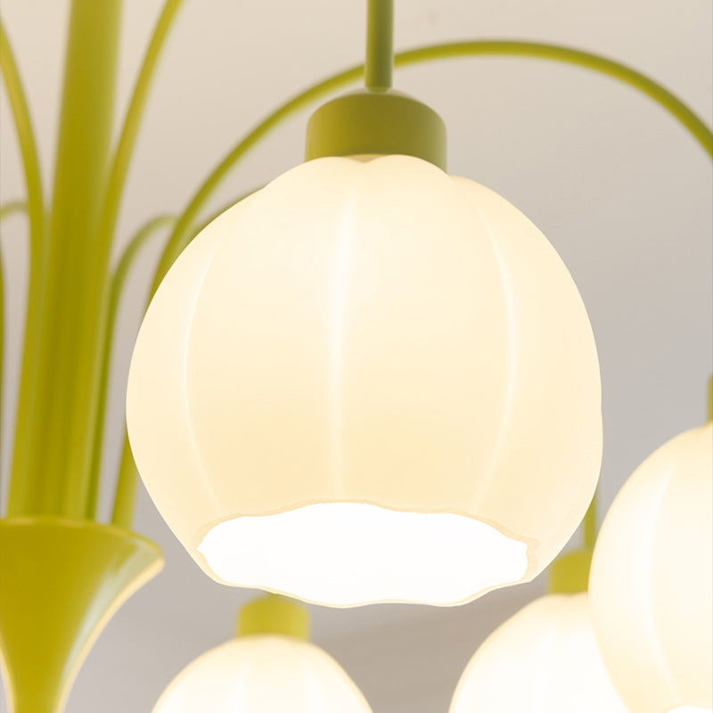 Chandelier traditionnel à cadre en fer français avec abat-jour en verre citrouille 6/8 lumières pour salon 
