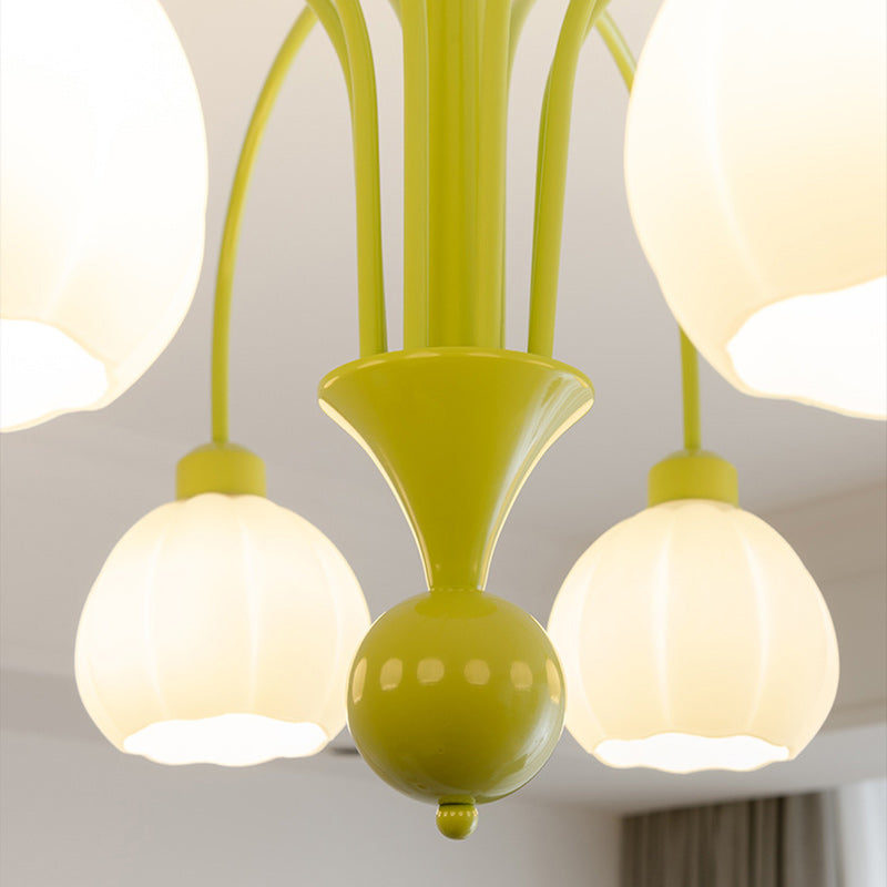 Chandelier traditionnel à cadre en fer français avec abat-jour en verre citrouille 6/8 lumières pour salon 
