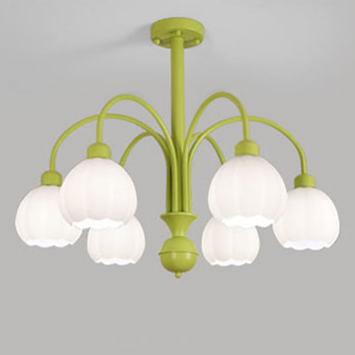 Chandelier traditionnel à cadre en fer français avec abat-jour en verre citrouille 6/8 lumières pour salon 