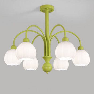 Traditional French Iron Frame Pumpkin Glass Shade 6/8-Light Chandelier For Living Room