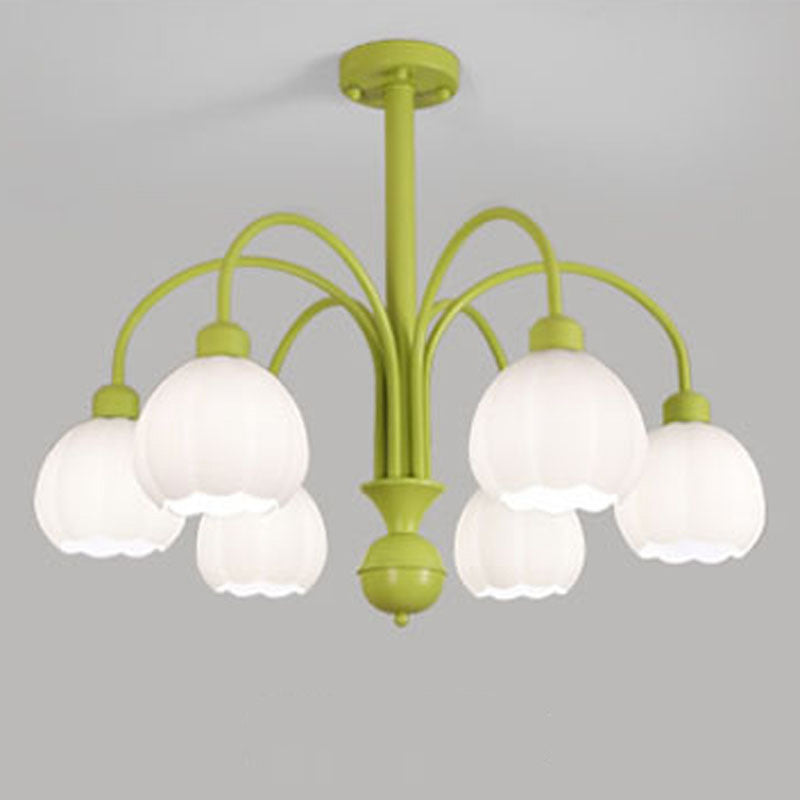 Traditional French Iron Frame Pumpkin Glass Shade 6/8-Light Chandelier For Living Room