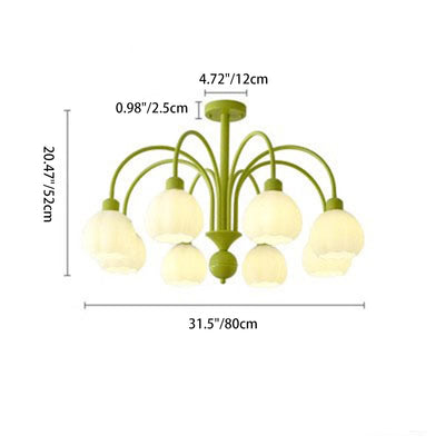 Traditional French Iron Frame Pumpkin Glass Shade 6/8-Light Chandelier For Living Room