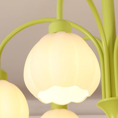 Traditional French Iron Frame Pumpkin Glass Shade 6/8-Light Chandelier For Living Room