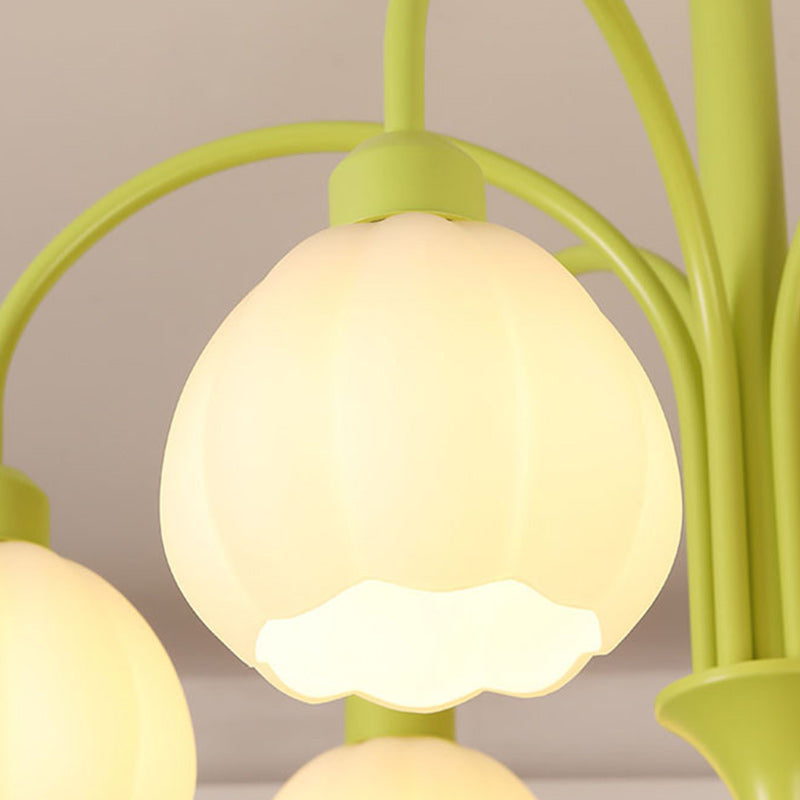 Traditional French Iron Frame Pumpkin Glass Shade 6/8-Light Chandelier For Living Room